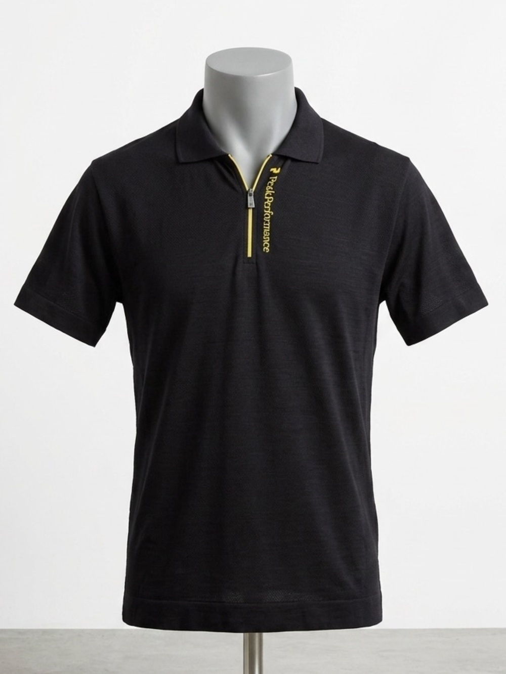 Peak Performance Black Short-Sleeve Tee with Yellow Zip Accent